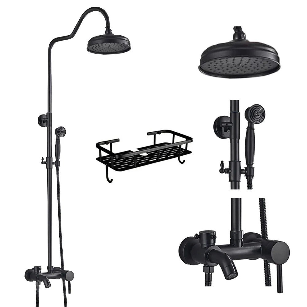 DecorBites™ Black Brass Bath Shower Faucet Set with Handshower and Tub Spout