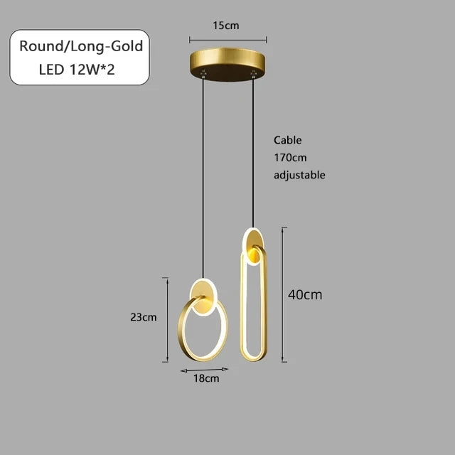 ثريا DecorBites™‎ دائرية من الذهب الأسود مع مصباح معلق بجانب السرير، كابل طويل 12 وات
