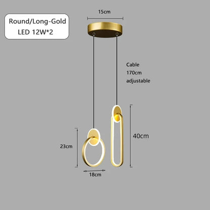 ثريا DecorBites™‎ دائرية من الذهب الأسود مع مصباح معلق بجانب السرير، كابل طويل 12 وات