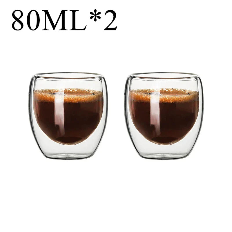 DecorBites™ Double Wall Borosilicate Glass Mug Set for Tea Coffee Juice Bar Drinkware