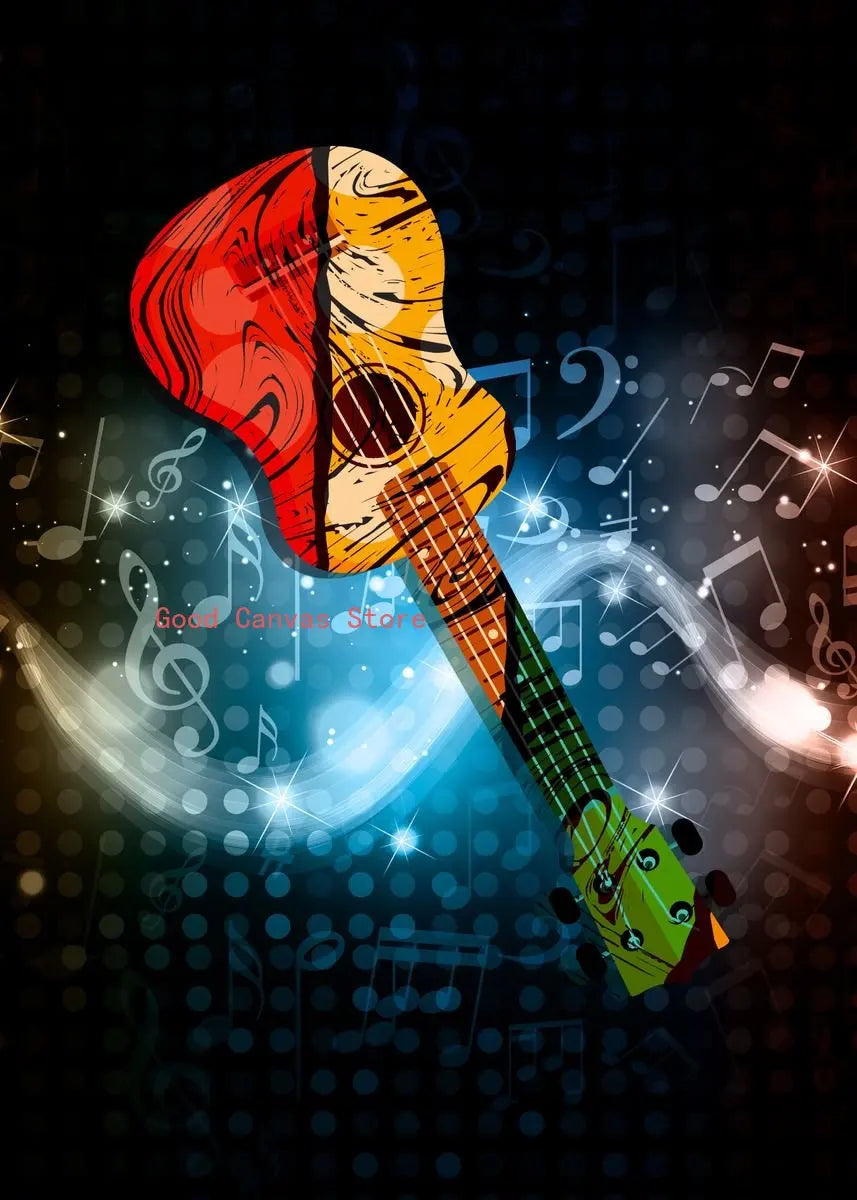 Lienzo impreso con guitarra eléctrica abstracta - Arte mural musical de DecorBites™