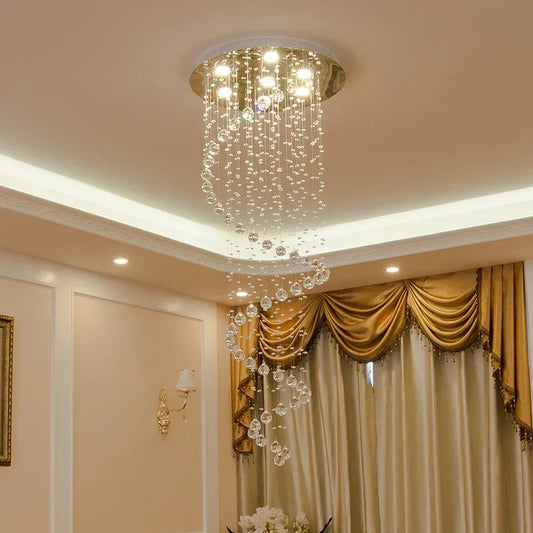 DecorBites™ K9 Crystal Chandelier: Luxury Villa Double Staircase Living Room LED Light