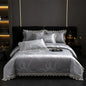 Decobites Golden Jacquard Cotton Lace Bedding Set - Silky Soft Duvet Cover, Flat Sheet, Pillowcase