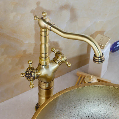 DecorBites™ Antique Brass Carved Waterfall Bathroom Faucet Set Mixer Tap