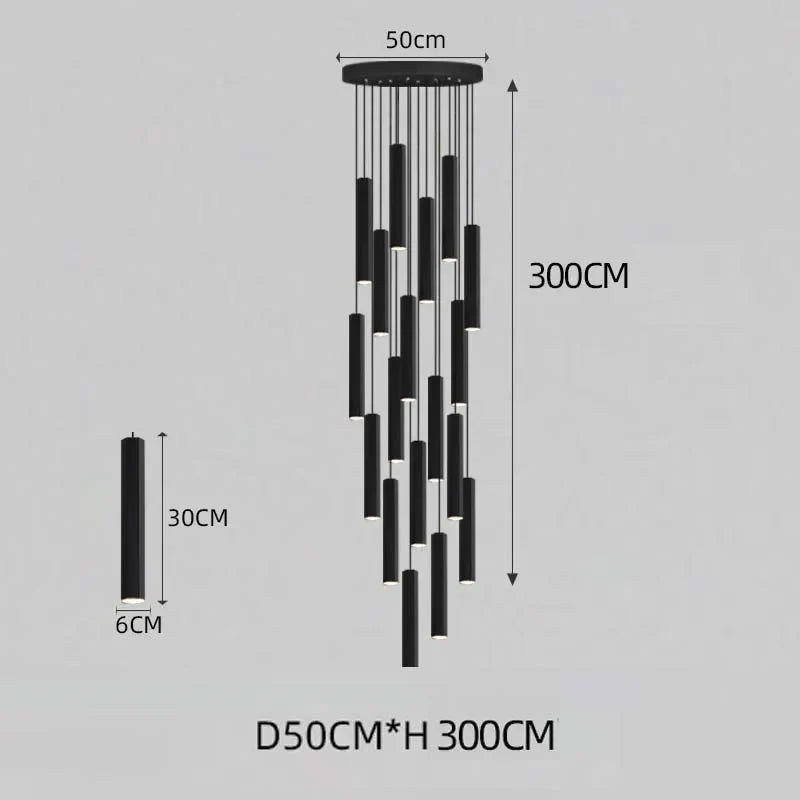 Lámpara de araña para escalera DecorBites™ con cristal LED negro: Diseño nórdico moderno, lámpara colgante creativa para isla