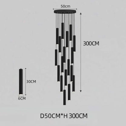 Lámpara de araña para escalera DecorBites™ con cristal LED negro: Diseño nórdico moderno, lámpara colgante creativa para isla