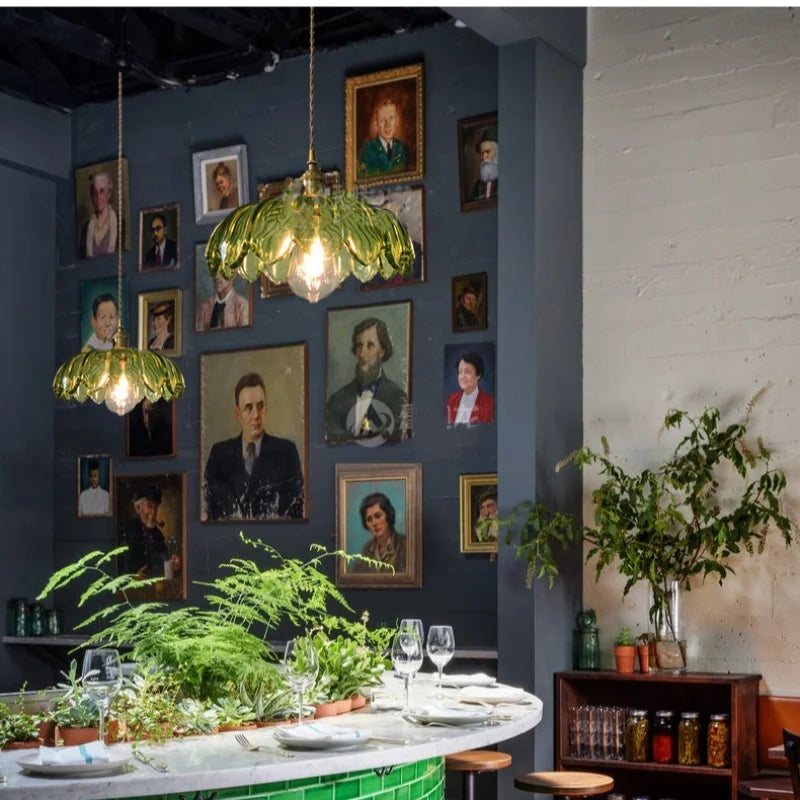 DecorBites™ Green Glass LED Hanging Pendant Lights