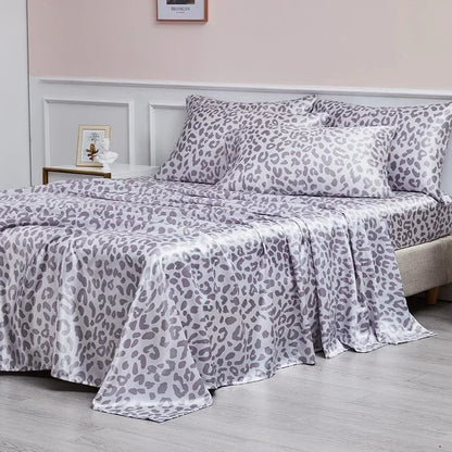 Decobites Satin Leopard Print Sheet Set - Queen/King Sizes