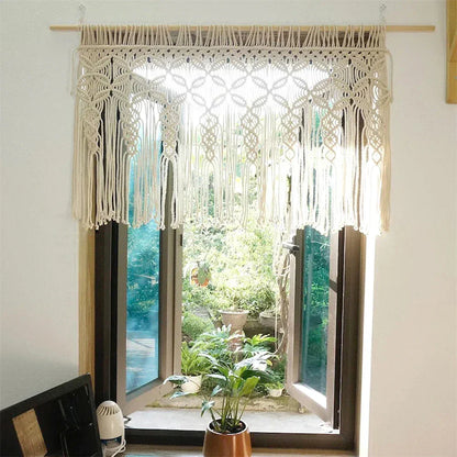 Decobites Macrema Cotton Rope Tassel Curtain Tapestry for Bohemian Room Decor