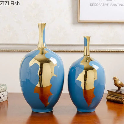 DecorBites™ Gold Ceramic Vase | Modern Design | Desk Decor | Shiny Porcelain | Floral Vases