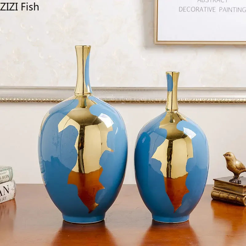 Jarrón de Cerámica Dorada Decorbites™ | Diseño Moderno | Decoración para Escritorio | Porcelana Brillante | Jarrones Florales