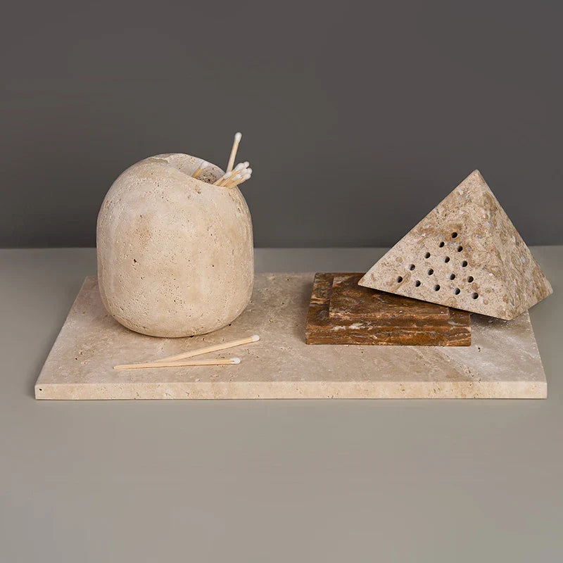 DecorBites™ Beige Travertine Marble Mubkhar Bakhoor Incense Holder Oud Burner