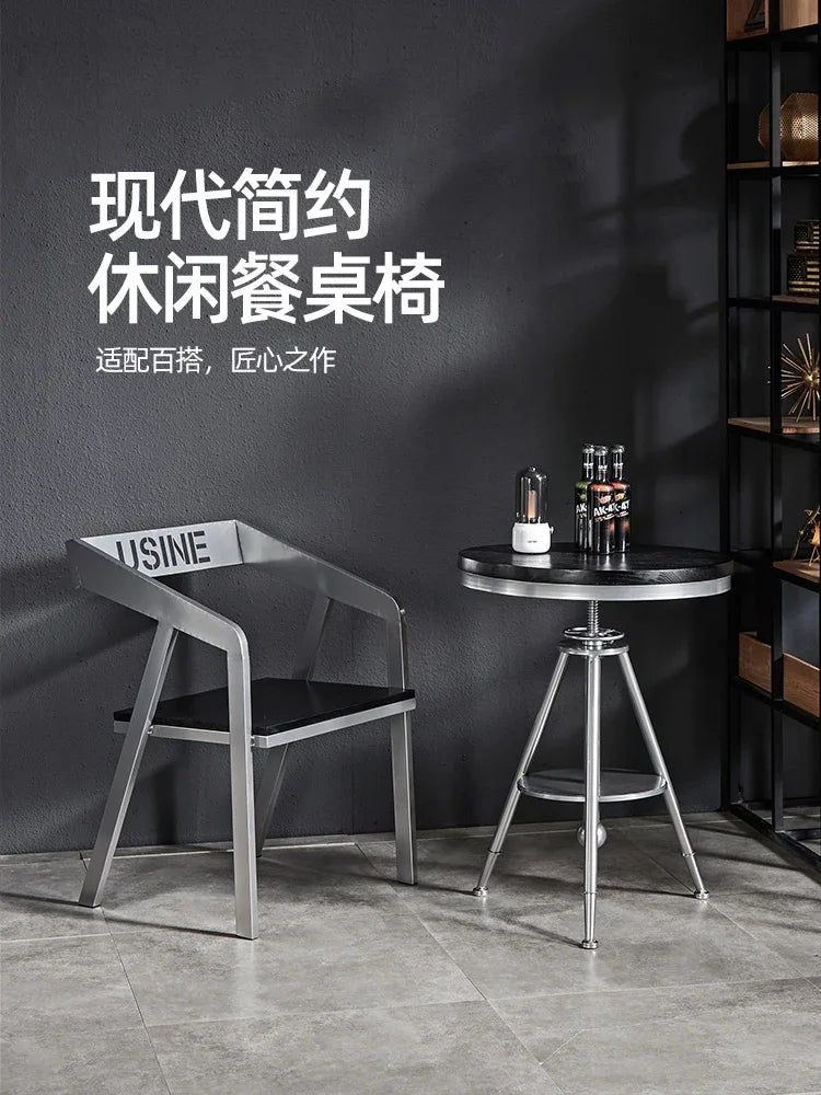 DecorBites™ Industrial Iron Art Solid Wood Dining Chair for Coffee Shop & Bar