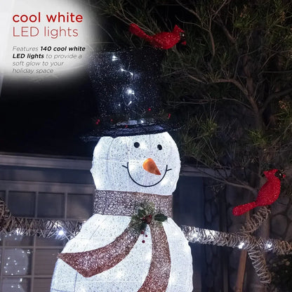 Alpine Company Large White Mesh Snowman Decoration, Bird Accents and LED Lights