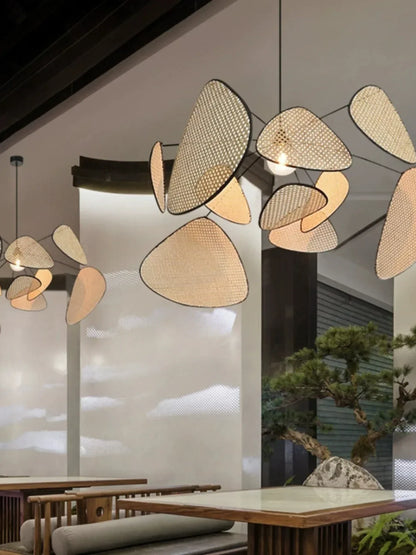 DecorBites™ Leaf Grid Handmade Rattan Screen Chandelier for Modern Living Room and Bedroom