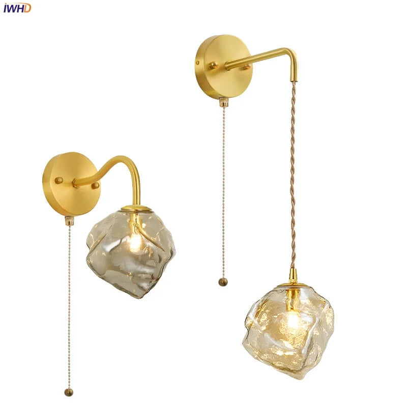 Decorbites™ Aplique de pared LED de vidrio de hielo de lava de latón vintage