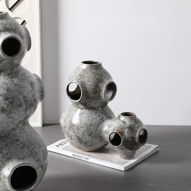 ديكوربايتس™ - تمثال خزفي على شكل أنبوب مجوف تجريدي على شكل كوكب - إكسسوار ديكور منزلي