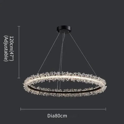 Lámpara de araña LED DecorBites™ con anillo de cristal dorado para decoración del hogar. Ideal para sala de estar, comedor y dormitorio de lujo.