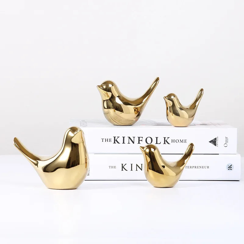 DecorBites™ Golden Silver Bird Figurines Modern Ceramic Statues - Home Decor Wedding Gifts