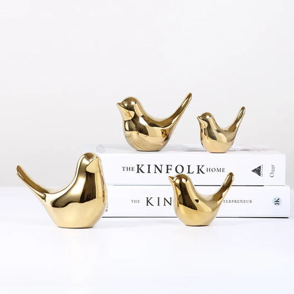 DecorBites™ Golden Silver Bird Figurines Modern Ceramic Statues - Home Decor Wedding Gifts
