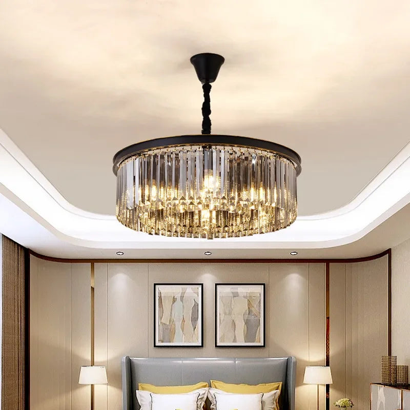 DecorBites™ Gold Black Metal Crystal Pendant Lights Chain Hanging LED Suspension Lamp Fixtures