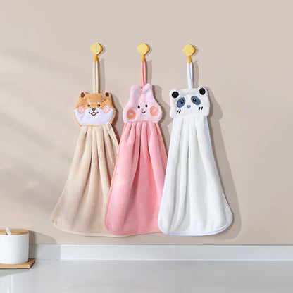 DecorBites™ Cartoon Animal Hand Towel: Soft & Absorbent Coral Velvet Cloth for Home & Kitchen