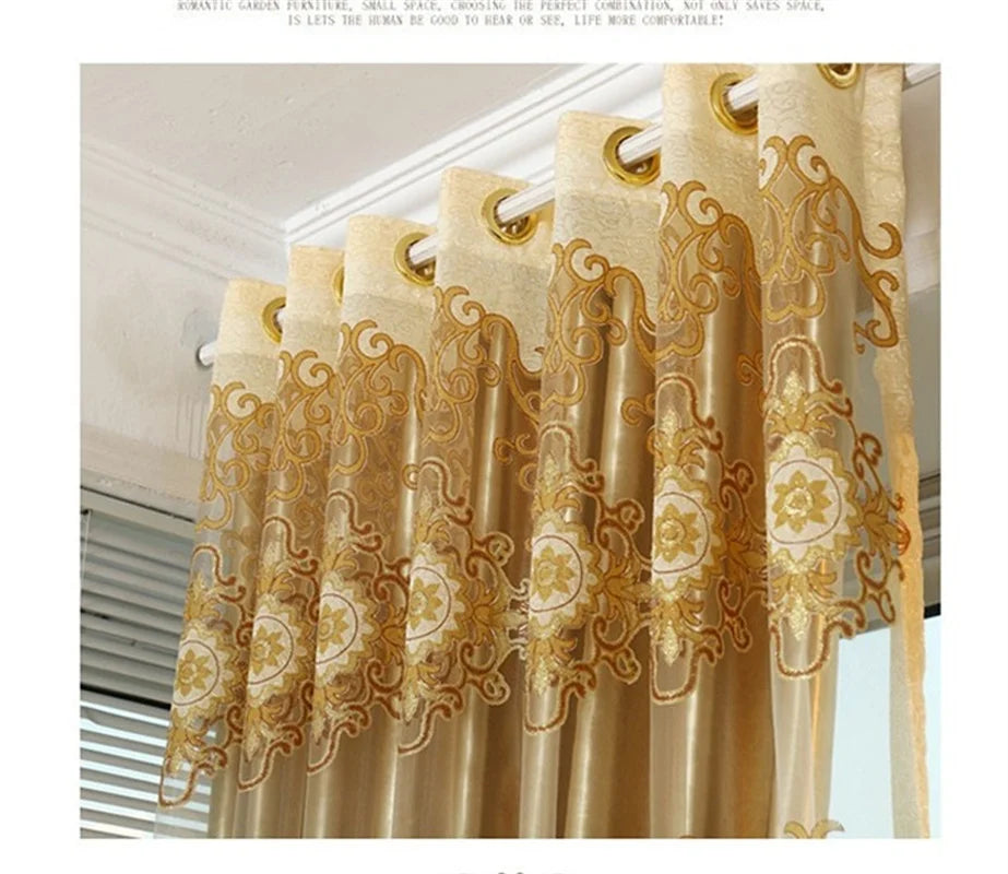 DecorBites™ Jacquard Light Brown Blackout Curtains - Luxury Shading Window Valance for Living Room & Bedroom