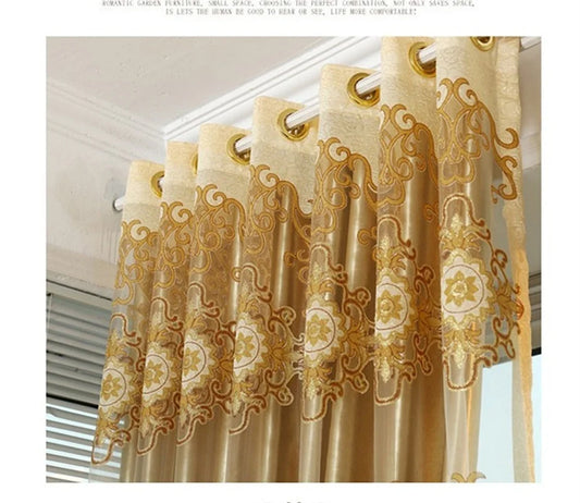 DecorBites™ Jacquard Light Brown Blackout Curtains - Luxury Shading Window Valance for Living Room & Bedroom
