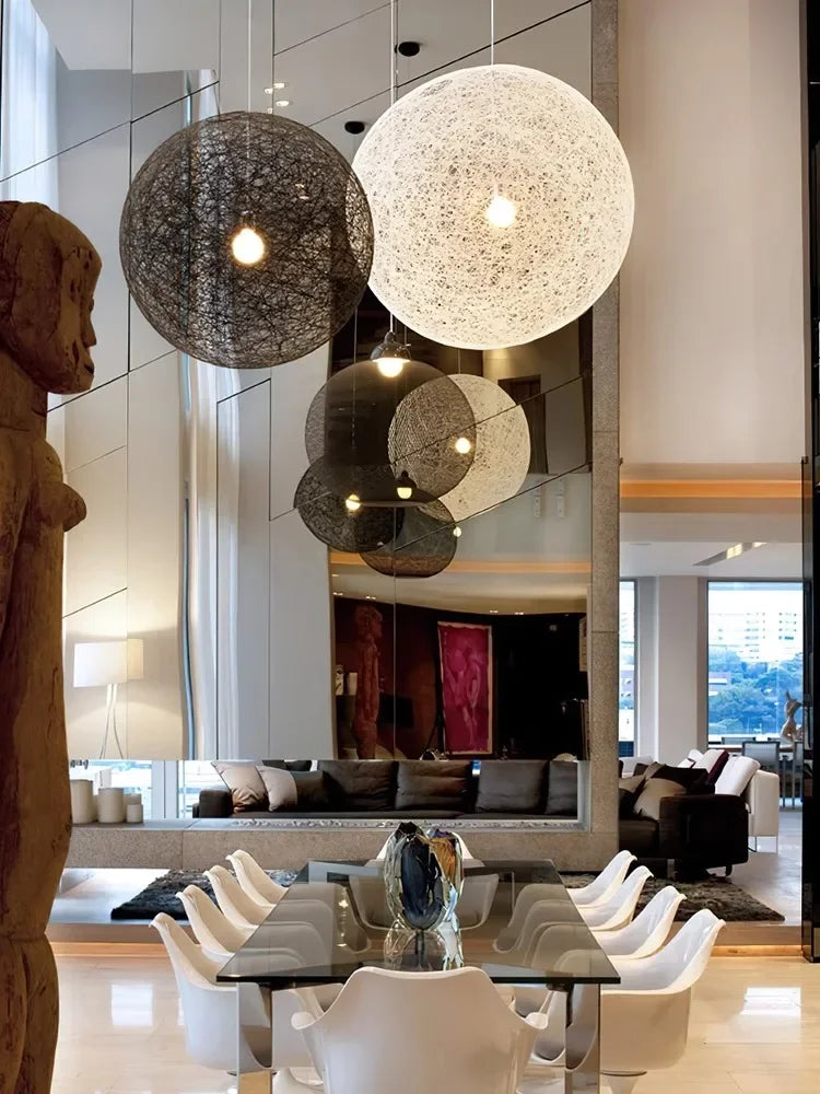 DecorBites™ Hemp Rattan Sphere Pendant Lights for Home Decor & Lighting