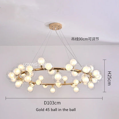 Lámpara colgante tipo araña LED con bola de cristal DecorBites™, diseño redondo moderno para iluminación decorativa del hogar