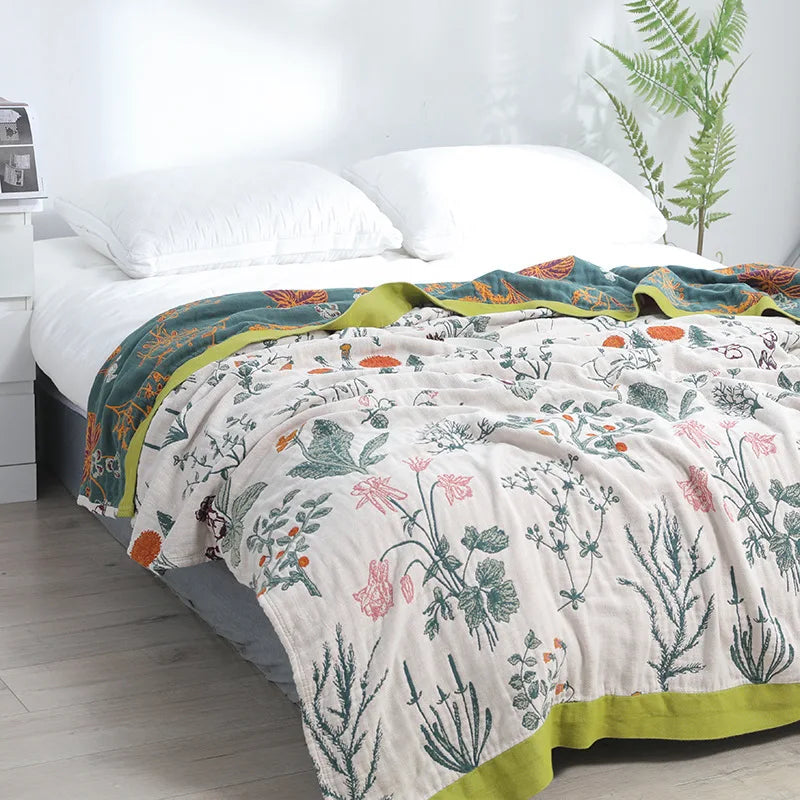 DecorBites™ Japanese Cotton Single Bedspread with Pillow Towel - Floral Birds Design