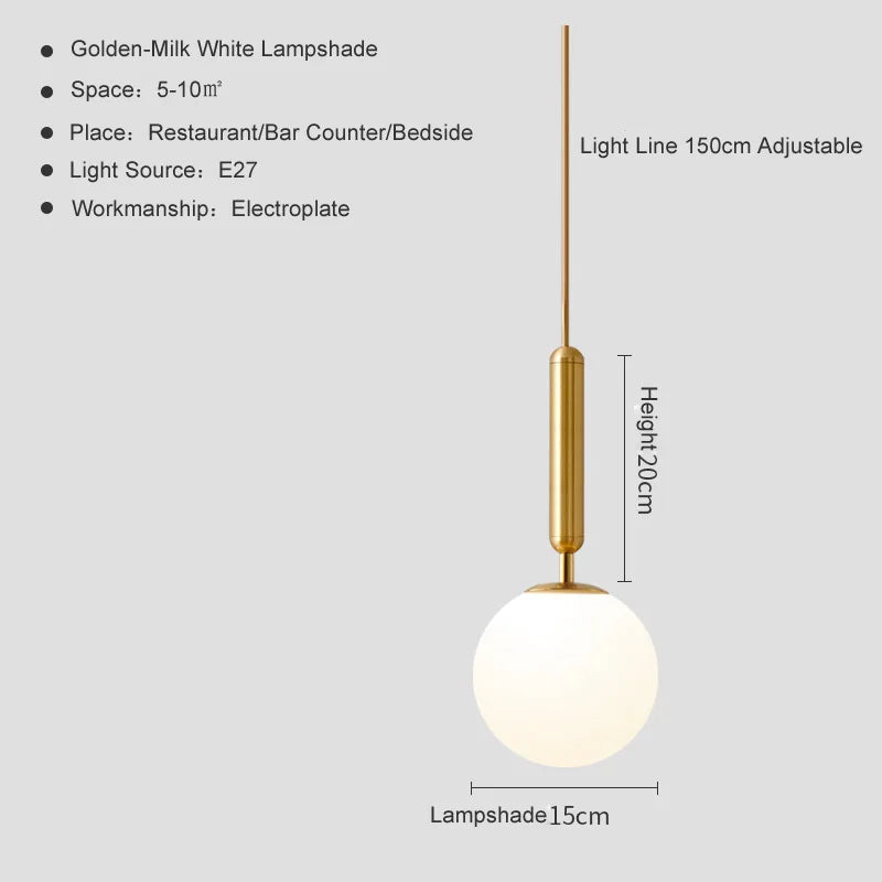 DecorBites™ Glass Ball Pendant Light for Dining Room & Bedroom Decor