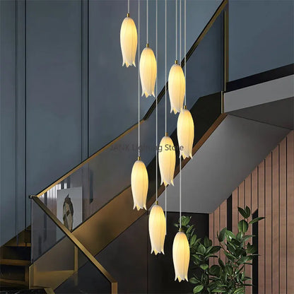 DecorBites™ Elegant Tulip Staircase Chandelier: Luxury Decor Hanging LED Lamp for Lobby, Restaurant, Hotel.