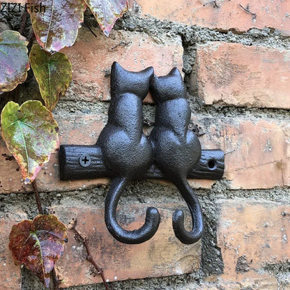 DecorBites™ Cat Hook Hanging Shelf: Decorative Cast Iron Wall Coat Rack for Outdoor Decoration