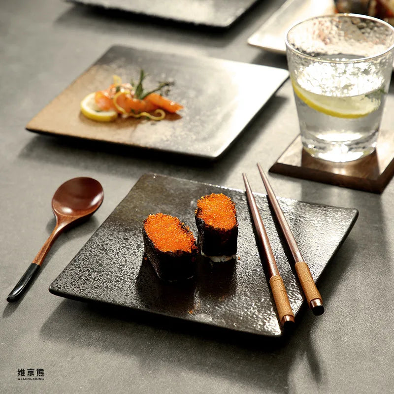 Plato de Alitas de Barbacoa Glaseadas Decorbites™ con Cuchillo - Bandeja Estilo Japonés para Alitas Asadas y Pescado