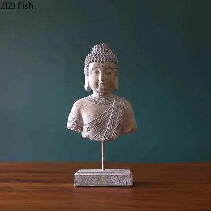 DecorBites™ Buddha Head Statue Resin Sculpture Religious Desk Ornament Room Decor