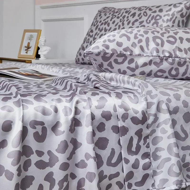 Decobites Satin Leopard Print Sheet Set - Queen/King Sizes