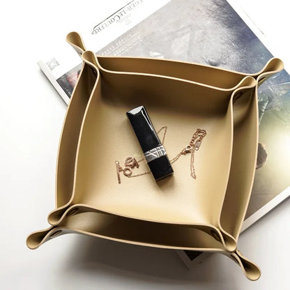 DecorBites™ Leather Desktop Organizer Tray: Home/Office Cosmetics, Jewelry, Key Storage Holder