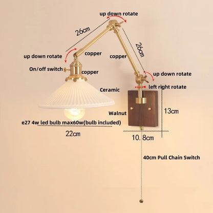 DecorBites™ Cube Glass LED Wall Sconce Walnut Wood Rotatable Mirror Light