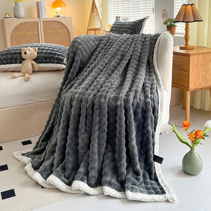 Decobites Plush Velvet Bed Blanket for Cozy Autumn Warmth, Soft Coral Fleece Sofa Throw