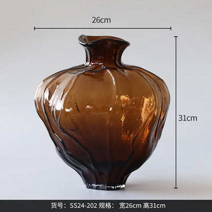 DecorBites™ Brown Wavy Grain Glass Vase Terrarium Flower Home Decor Bottle