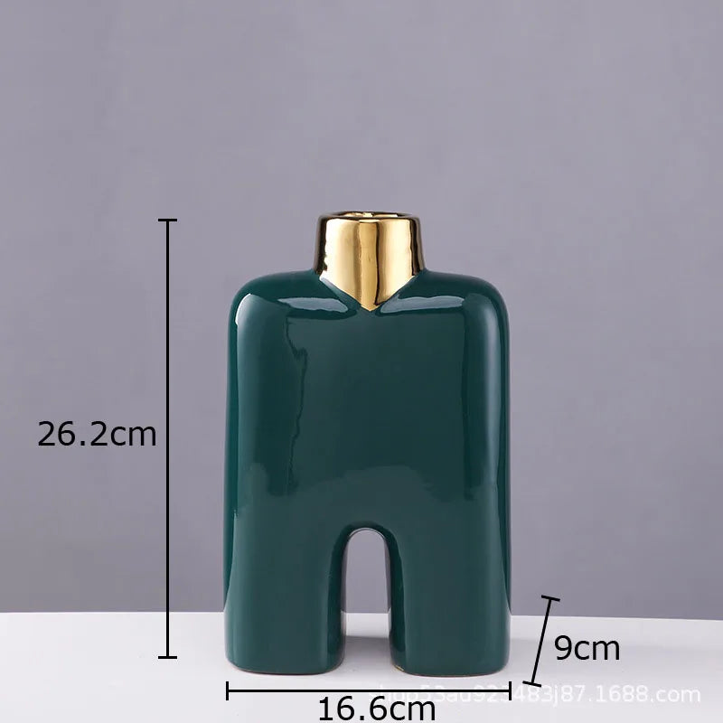 DecorBites™ Gold Ceramic Vase Desk Decor Artificial Flower Arrangement Aesthetic Room Vase