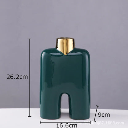 DecorBites™ Gold Ceramic Vase Desk Decor Artificial Flower Arrangement Aesthetic Room Vase