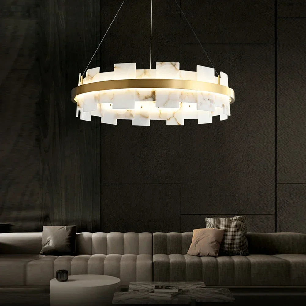 DecorBites™ LED Marble Chandelier: Modern Lighting for Living Room, Bedroom, or Restaurant.