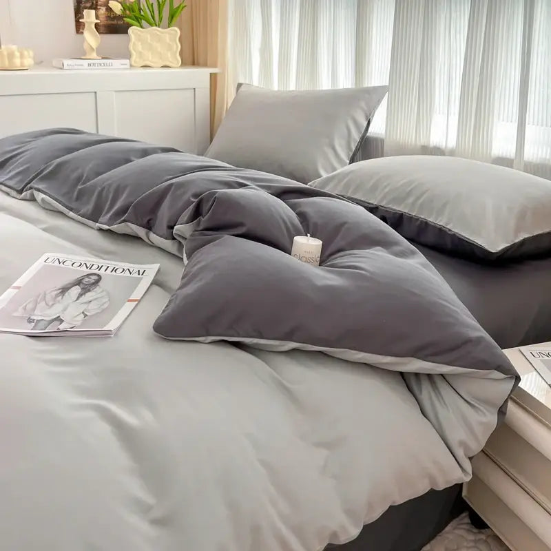 DecorBites™ Solid Color Brush Fabric Bedding Set - 4 Pieces
