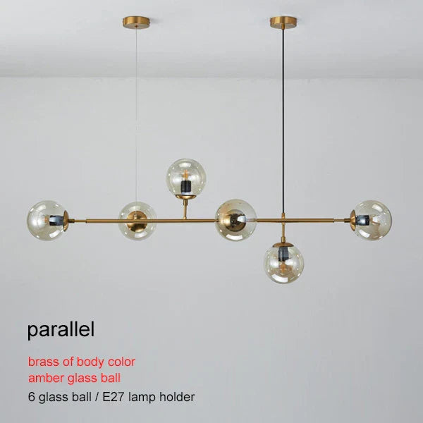 DecorBites™ Brass Glass Ball Chandelier for Modern Living Room Dining Decor