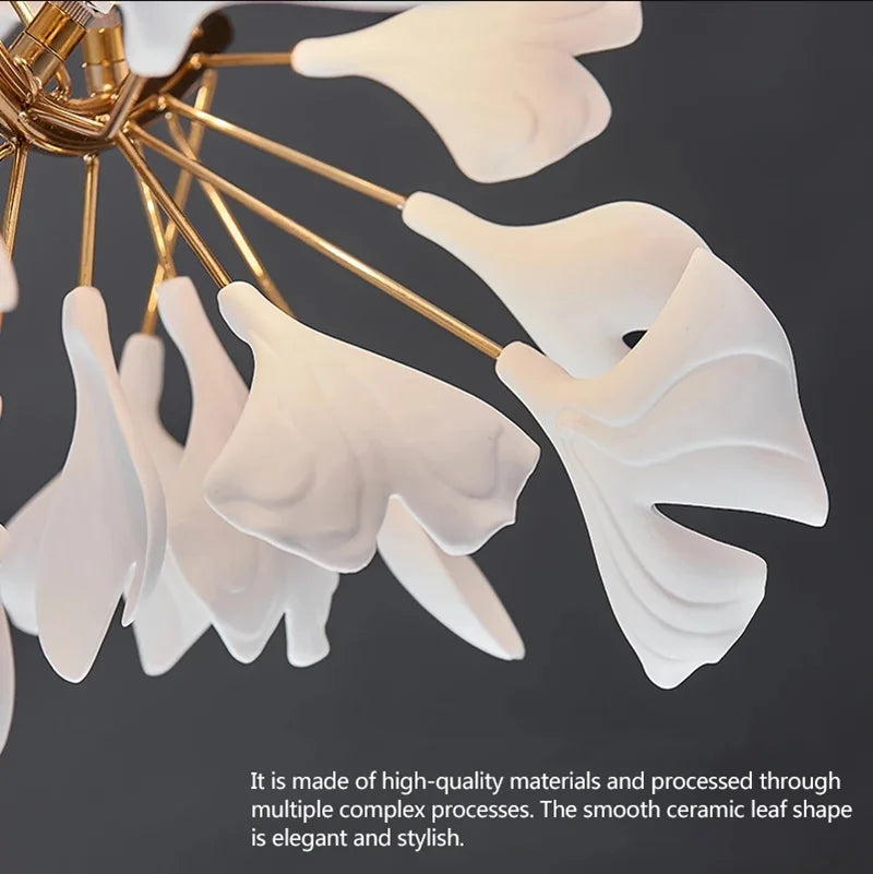 Lámpara de Araña de Ramas Doradas Decorbites™ con Hojas de Porcelana Luces Colgantes