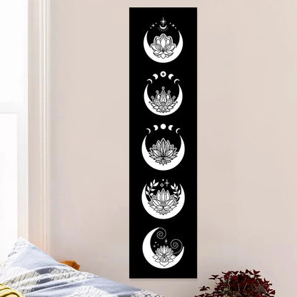 Flowers Moon Phase Tapestry Wall Art by Decobites - Black and White Home Decor