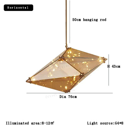DecorBites™ Angular Diamond Glass Chandelier Ceiling Light for Home Decor