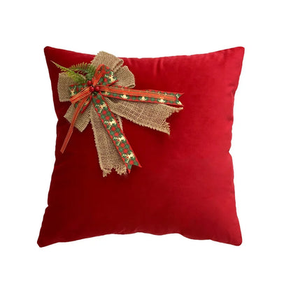 DecorBites™ Christmas Bow Patchwork Velvet Pillow Cover Set for Festive Home Decor